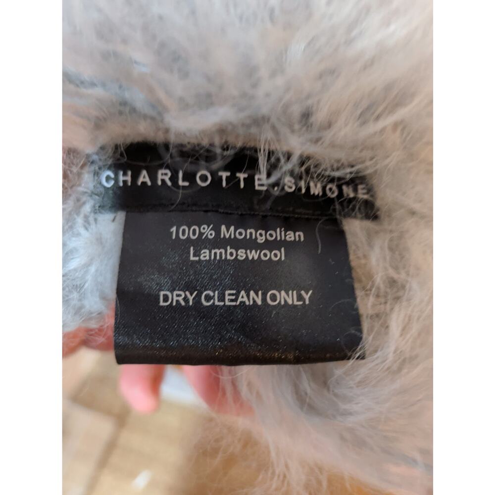Charlotte Simone Gray Mongolian Lambswool Fur Stole Scarf 6' Long Wide Ends EUC - Picture 6 of 8